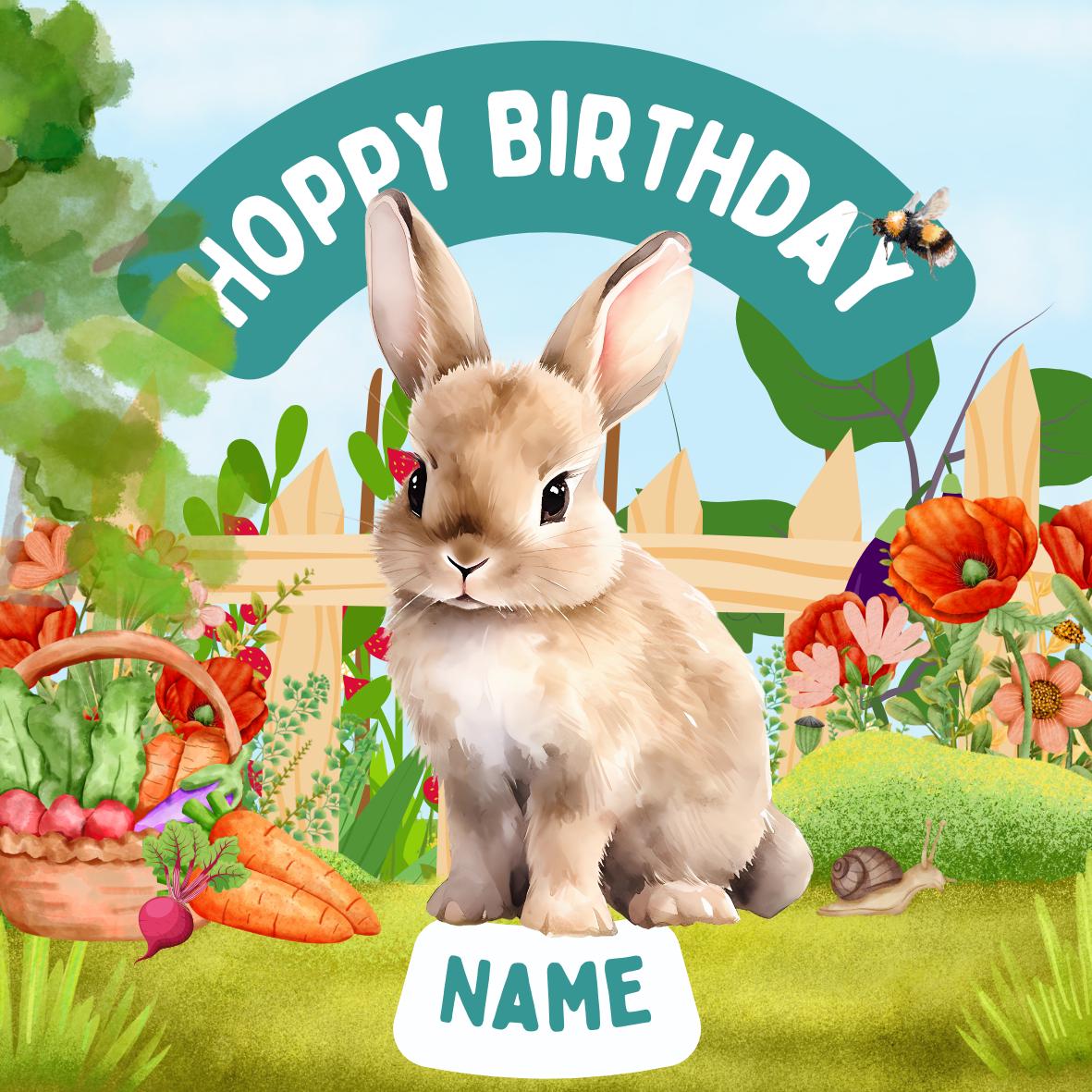Personalised Rabbit Garden Cake Toppers: Edible Icing or Wafer matching Invitations Stickers Balloon Party Pack