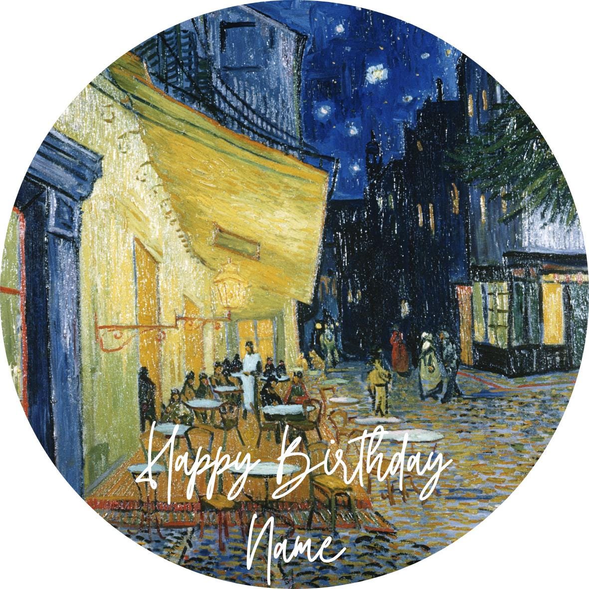 Personalised Van Gogh Cake Toppers: Starry Night, Sunflowers - Edible Icing or Wafer - Also Stickers or Foil Balloon