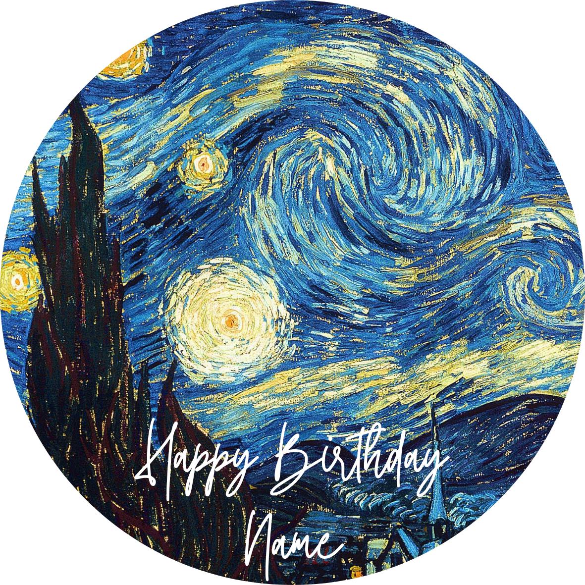 Personalised Van Gogh Cake Toppers: Starry Night, Sunflowers - Edible Icing or Wafer - Also Stickers or Foil Balloon