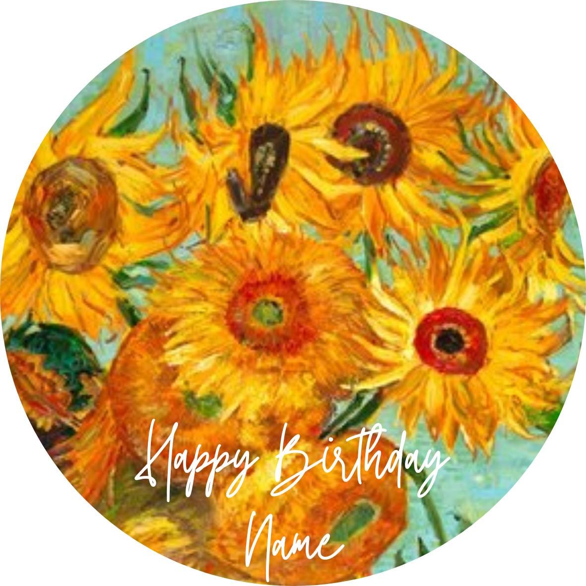 Personalised Van Gogh Cake Toppers: Starry Night, Sunflowers - Edible Icing or Wafer - Also Stickers or Foil Balloon