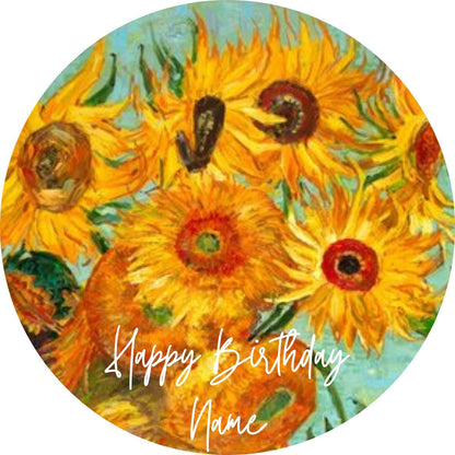Personalised Van Gogh Cake Toppers: Starry Night, Sunflowers - Edible Icing or Wafer - Also Stickers or Foil Balloon