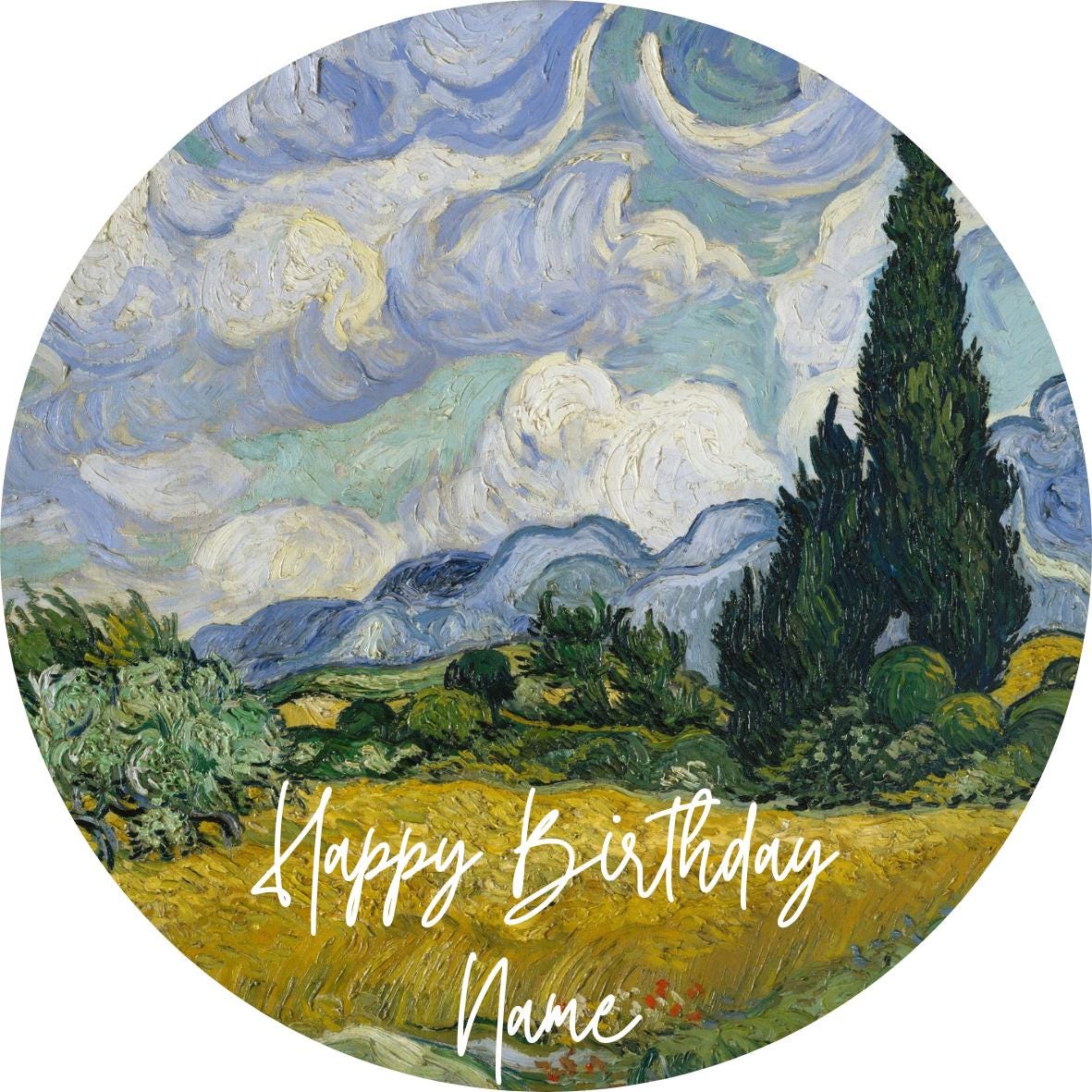 Personalised Van Gogh Cake Toppers: Starry Night, Sunflowers - Edible Icing or Wafer - Also Stickers or Foil Balloon