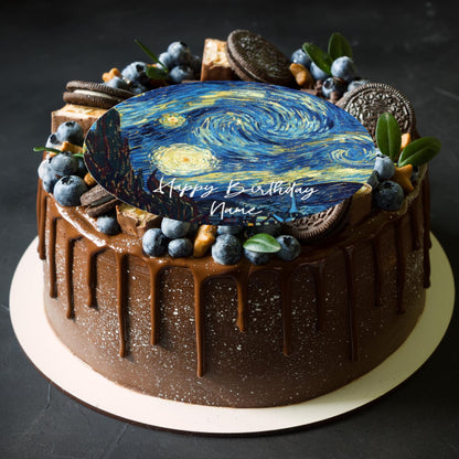 Personalised Van Gogh Cake Toppers: Starry Night, Sunflowers - Edible Icing or Wafer - Also Stickers or Foil Balloon