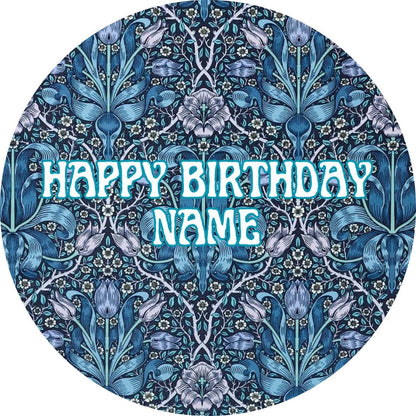 Personalised William Morris Design Cake Toppers: Edible Icing or Wafer, Stickers and Foil Balloon