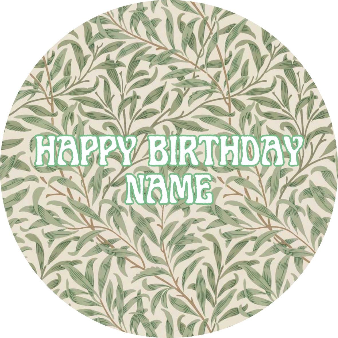 Personalised William Morris Design Cake Toppers: Edible Icing or Wafer, Stickers and Foil Balloon