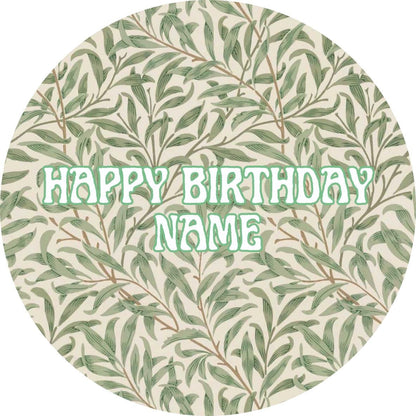 Personalised William Morris Design Cake Toppers: Edible Icing or Wafer, Stickers and Foil Balloon