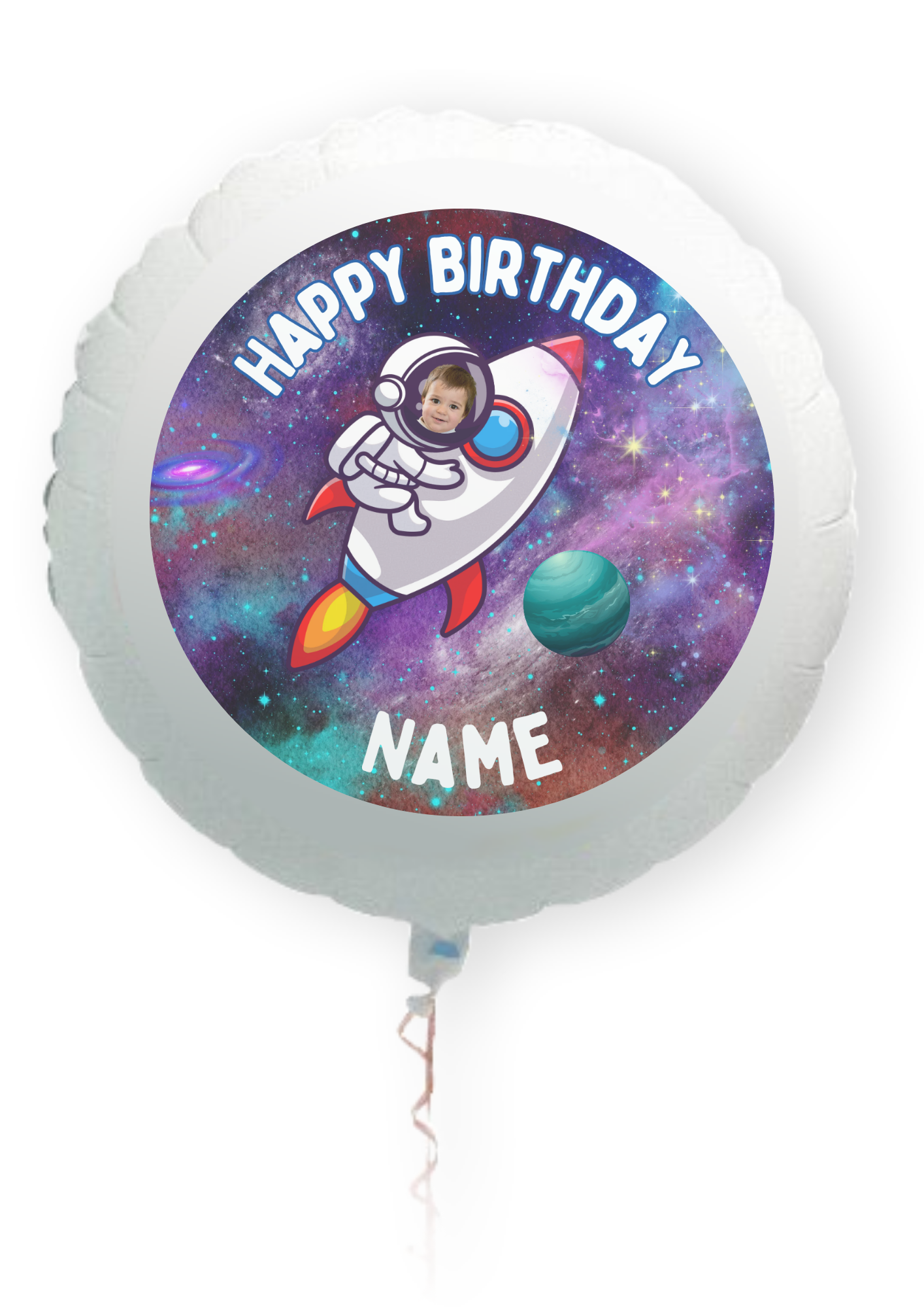 Your Photo Space Astronaut Theme Birthday Cake Toppers Edible Circles Personalised Name and Age Matching Stickers Balloon Invitations Pack