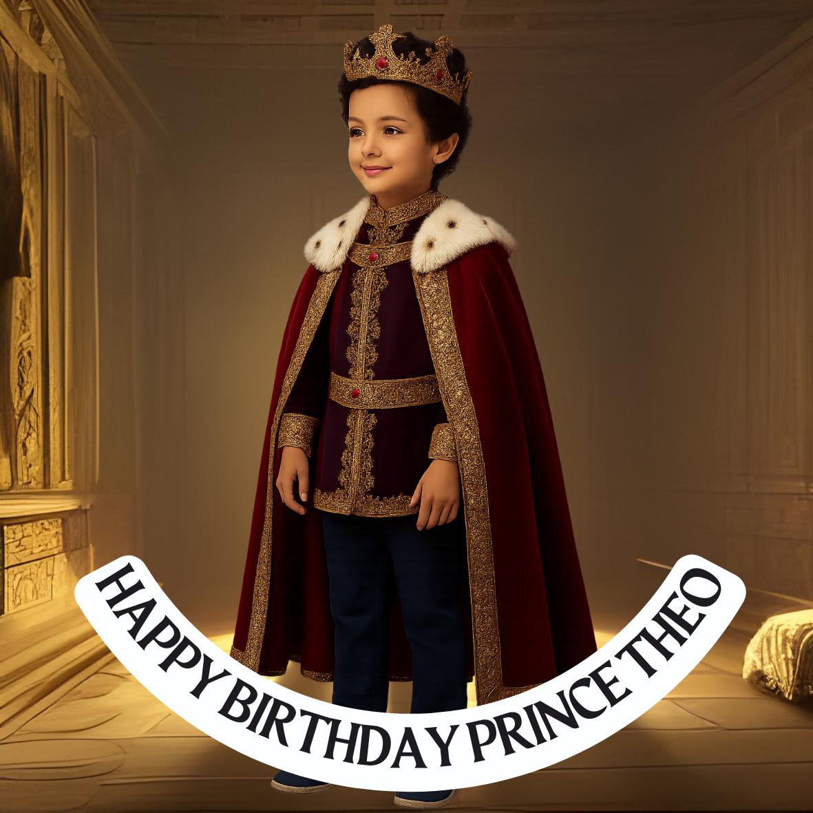Photo Transformation Boy to Prince Personalised Cake Toppers: Edible Icing or Wafer matching Invitations Stickers Balloon Party Pack
