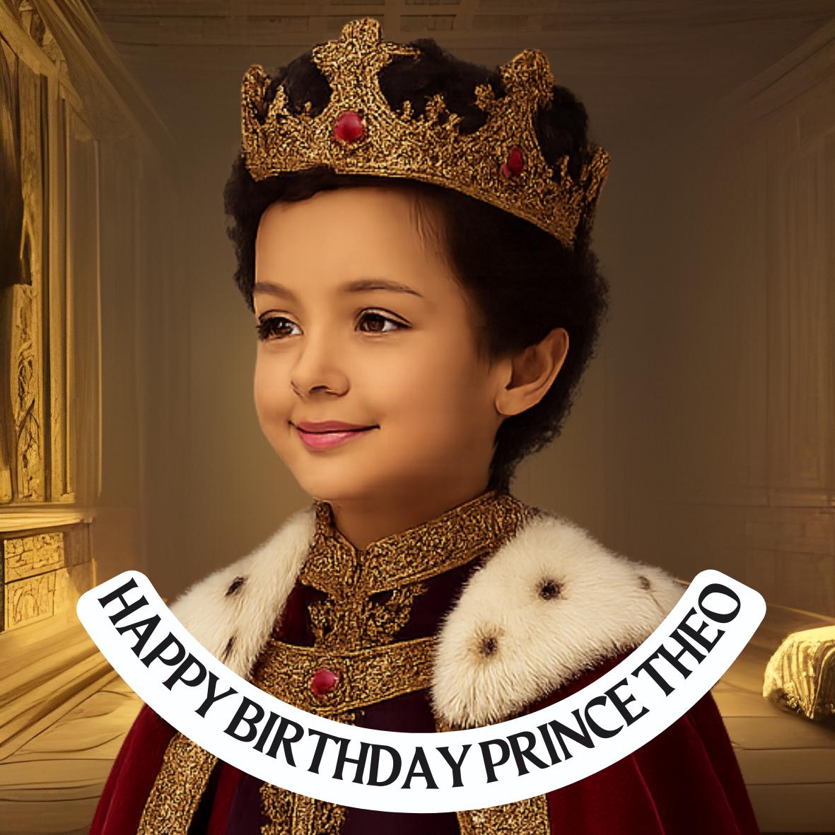 Photo Transformation Boy to Prince Personalised Cake Toppers: Edible Icing or Wafer matching Invitations Stickers Balloon Party Pack