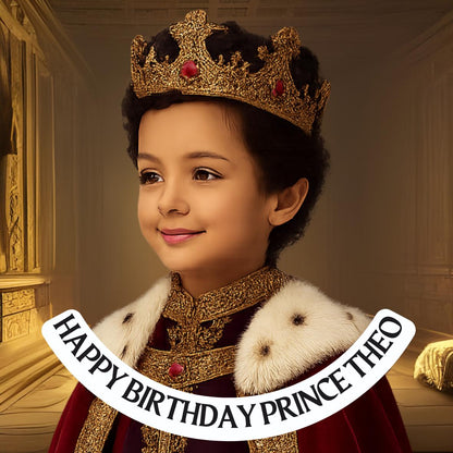 Photo Transformation Boy to Prince Personalised Cake Toppers: Edible Icing or Wafer matching Invitations Stickers Balloon Party Pack