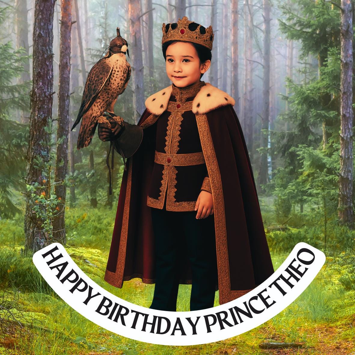 Photo Transformation Boy to Prince Personalised Cake Toppers: Edible Icing or Wafer matching Invitations Stickers Balloon Party Pack