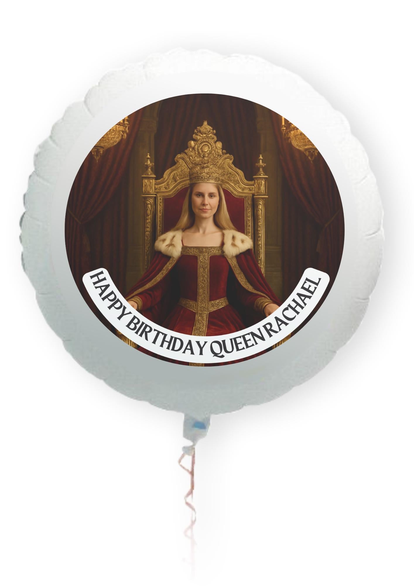 Photo Transformation Woman to Queen Personalised Cake Toppers: Edible Icing or Wafer, matching Stickers and Foil Balloon available