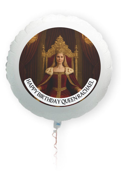 Photo Transformation Woman to Queen Personalised Cake Toppers: Edible Icing or Wafer, matching Stickers and Foil Balloon available