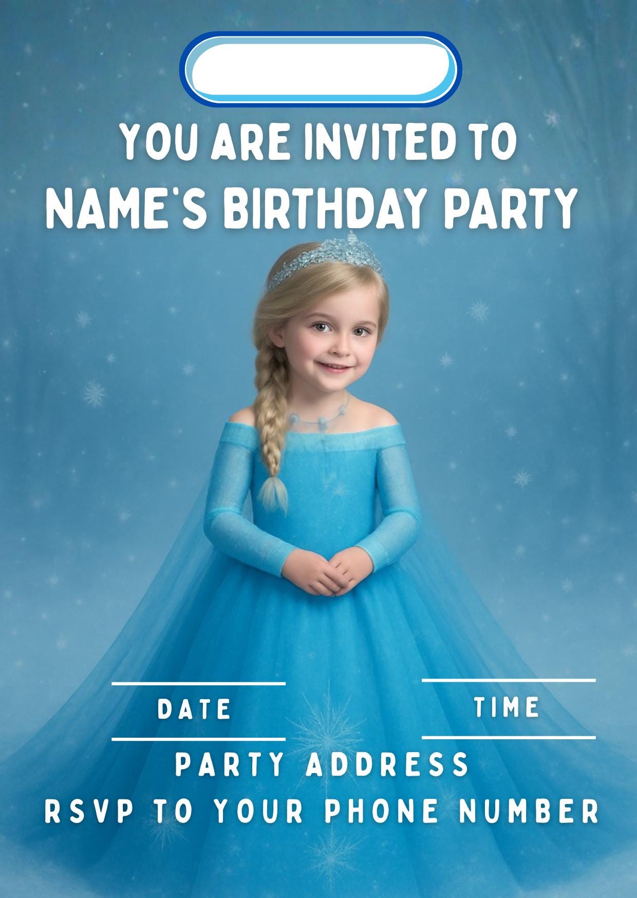 Photo Transformation to Ice Princess Personalised Cake Toppers: Edible Icing or Wafer matching Invitations Stickers Balloon Party Pack