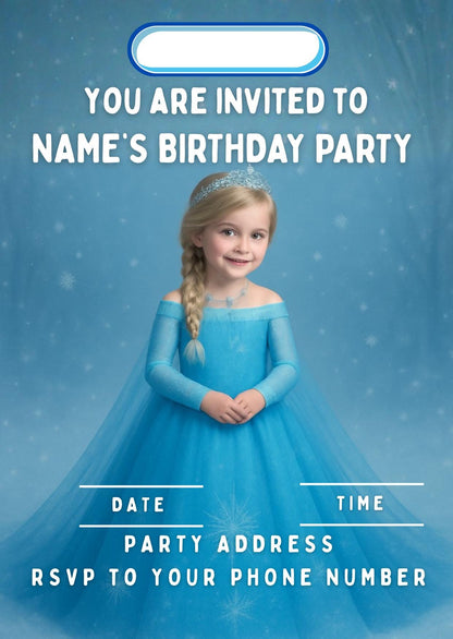 Photo Transformation to Ice Princess Personalised Cake Toppers: Edible Icing or Wafer matching Invitations Stickers Balloon Party Pack