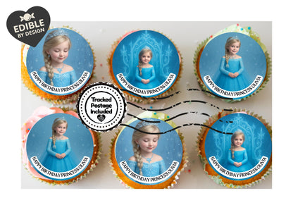 Photo Transformation to Ice Princess Personalised Cake Toppers: Edible Icing or Wafer matching Invitations Stickers Balloon Party Pack