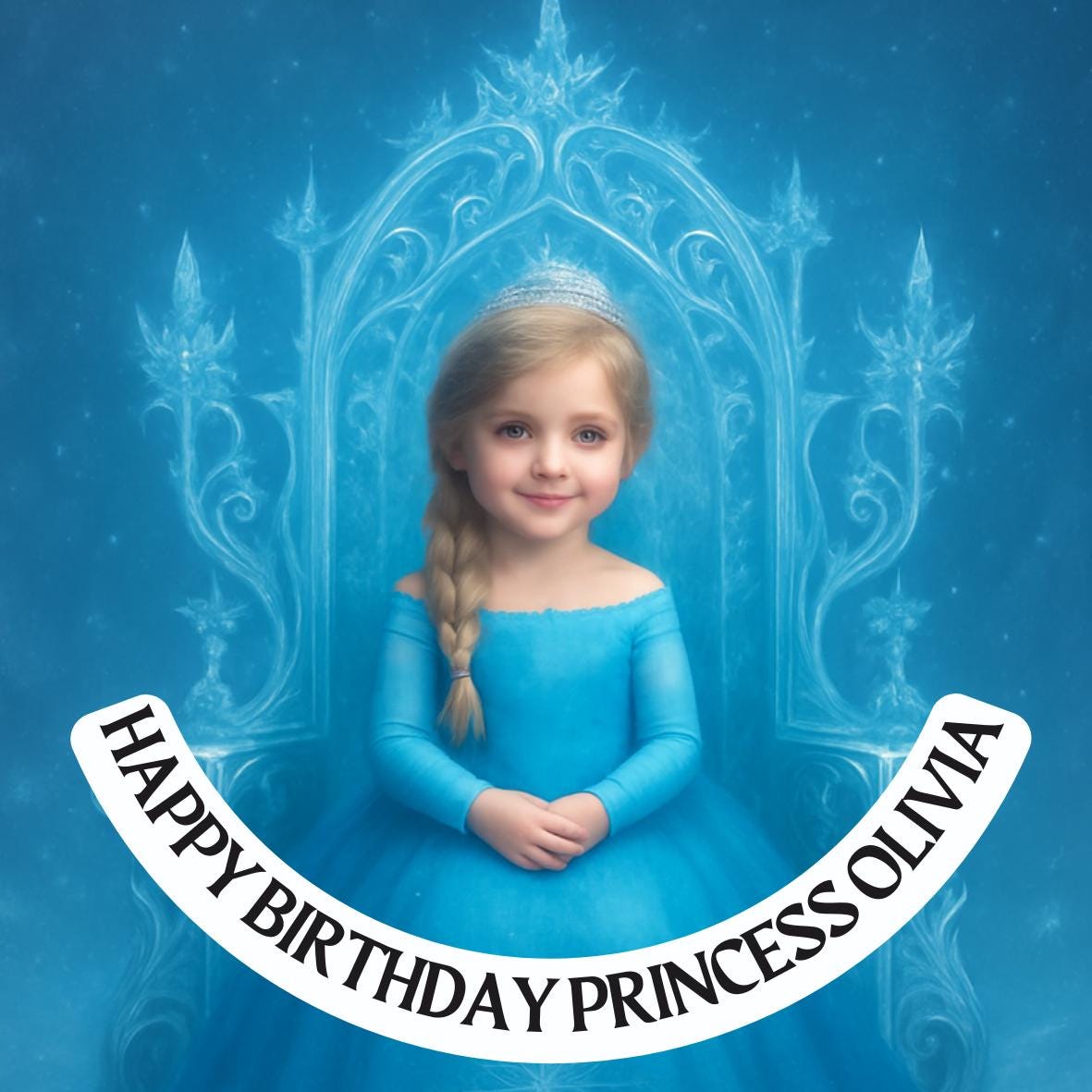 Photo Transformation to Ice Princess Personalised Cake Toppers: Edible Icing or Wafer matching Invitations Stickers Balloon Party Pack