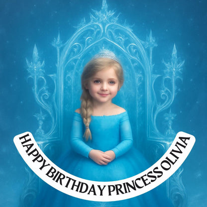 Photo Transformation to Ice Princess Personalised Cake Toppers: Edible Icing or Wafer matching Invitations Stickers Balloon Party Pack