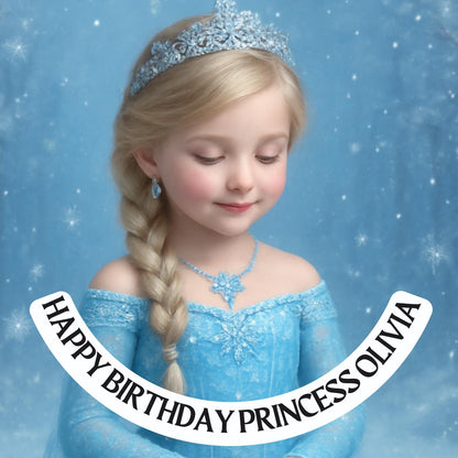 Photo Transformation to Ice Princess Personalised Cake Toppers: Edible Icing or Wafer matching Invitations Stickers Balloon Party Pack