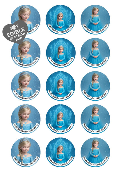 Photo Transformation to Ice Princess Personalised Cake Toppers: Edible Icing or Wafer matching Invitations Stickers Balloon Party Pack