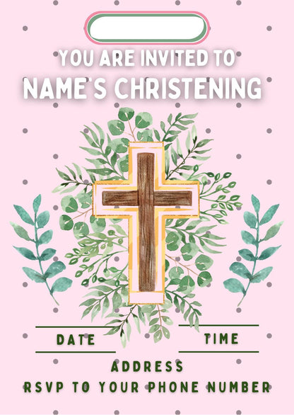 Pink Christening Cake Toppers Edible icing or wafer printed with edible ink matching Invitations Stickers Balloon Party Pack