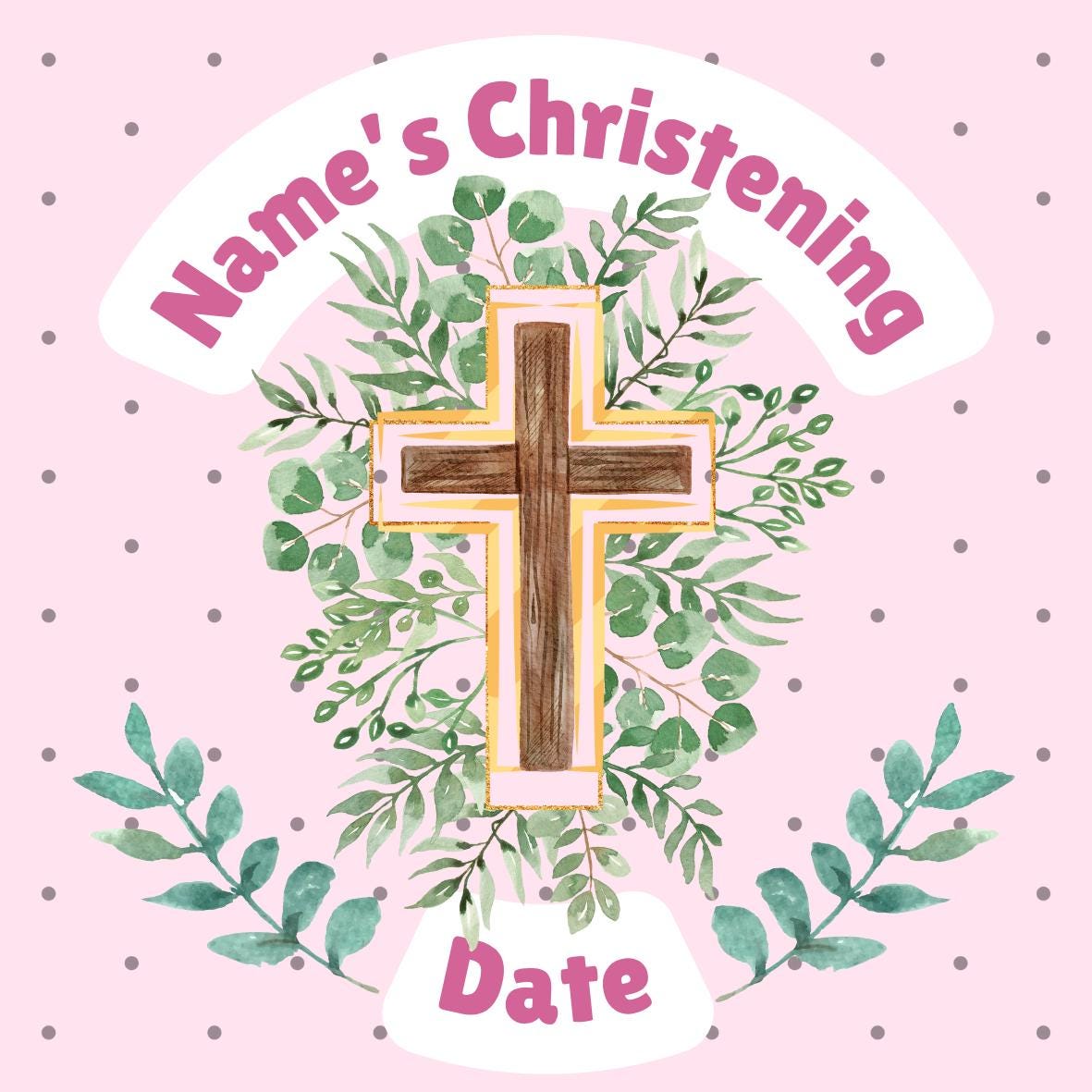 Pink Christening Cake Toppers Edible icing or wafer printed with edible ink matching Invitations Stickers Balloon Party Pack