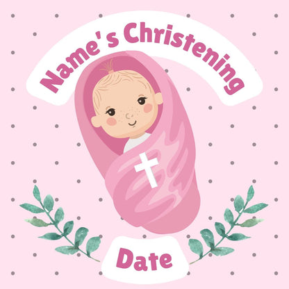 Pink Christening Cake Toppers Edible icing or wafer printed with edible ink matching Invitations Stickers Balloon Party Pack