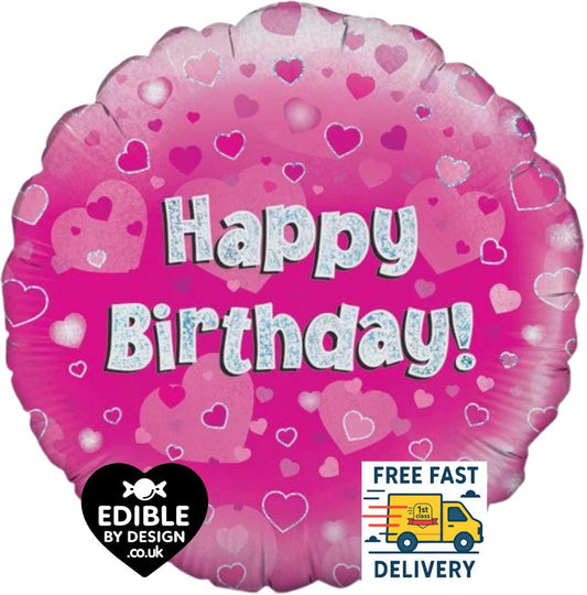 Pink Foil Happy Birthday Balloon - Oaktree UK - 18" round Balloon for Helium or Air