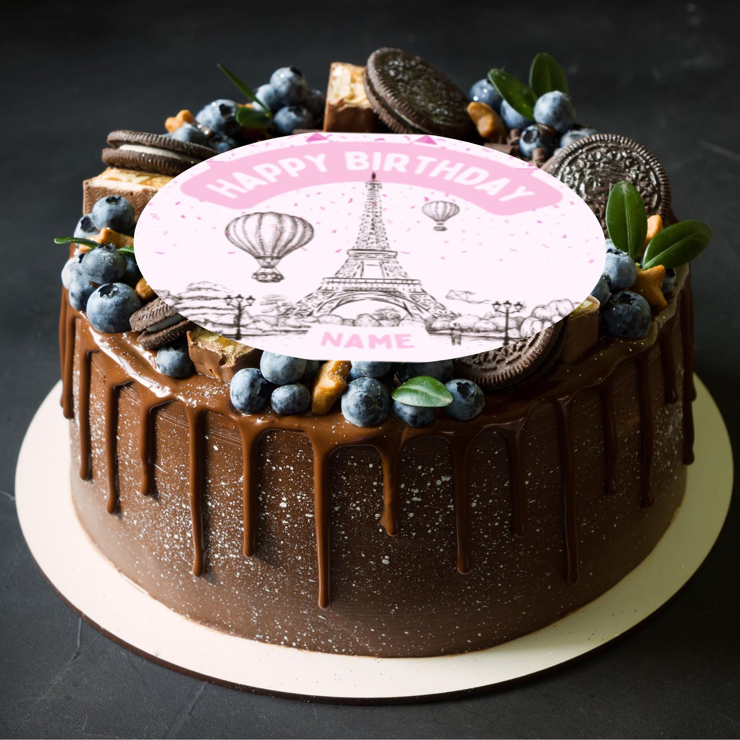 Pink Paris Theme Birthday Cake Toppers Edible Eiffel Tower Arc de Triomphe Moulin Rouge