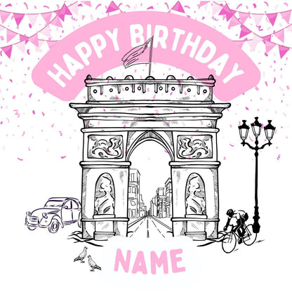 Pink Paris Theme Birthday Cake Toppers Edible Eiffel Tower Arc de Triomphe Moulin Rouge