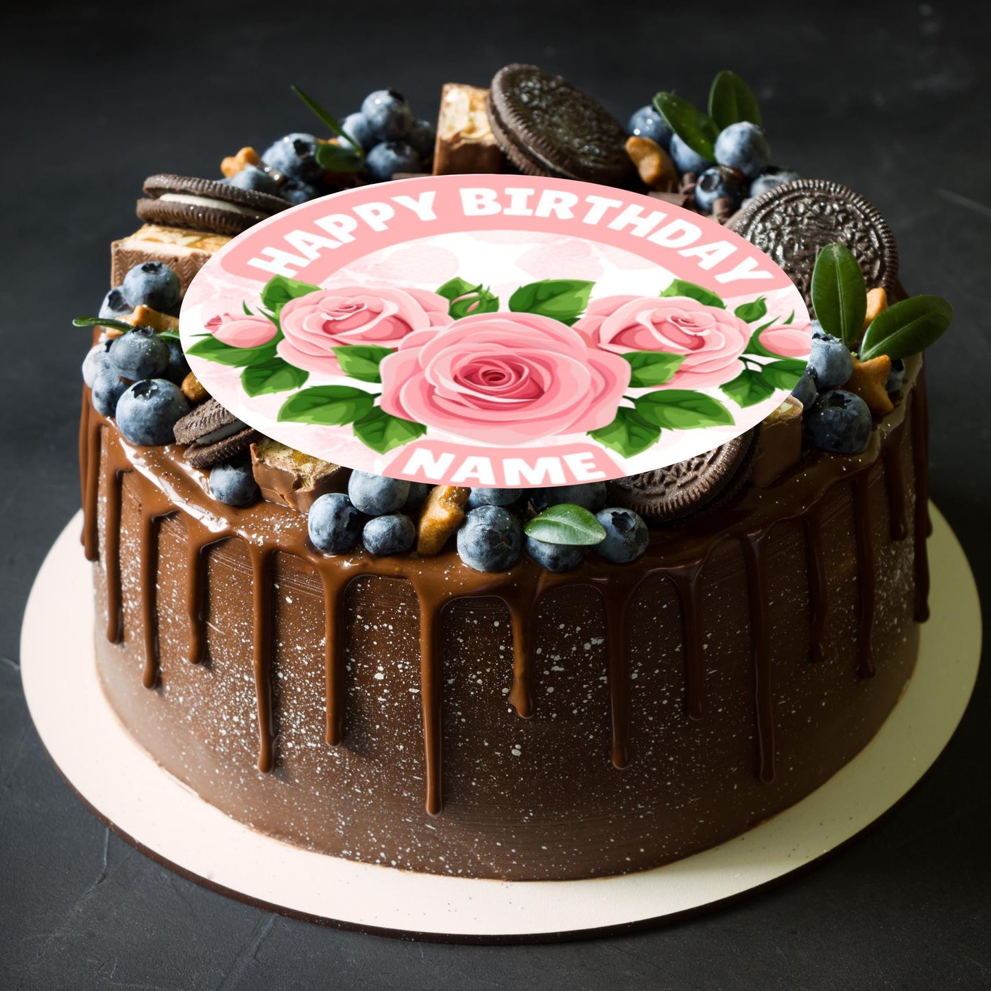 Pink Roses Flower Personalised Birthday Cake Toppers matching Foil Balloon available