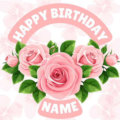 Pink Roses Flower Personalised Birthday Cake Toppers matching Foil Balloon available