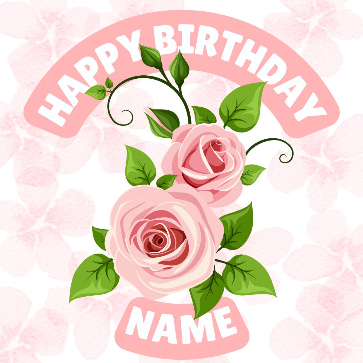 Pink Roses Flower Personalised Birthday Cake Toppers matching Foil Balloon available