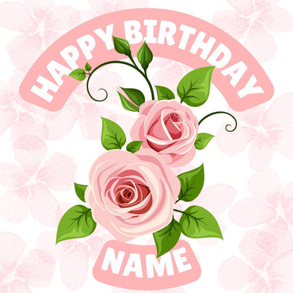 Pink Roses Flower Personalised Birthday Cake Toppers matching Foil Balloon available