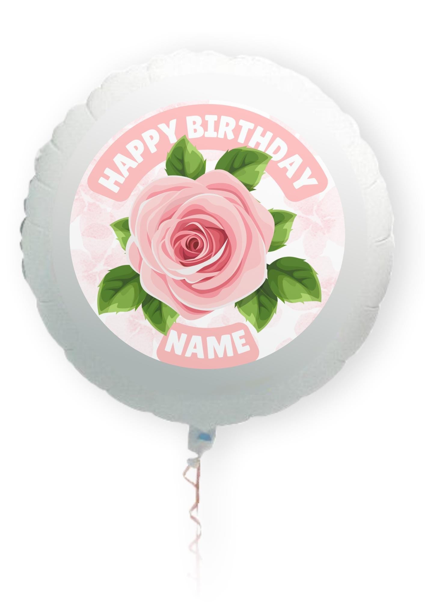 Pink Roses Flower Personalised Birthday Cake Toppers matching Foil Balloon available