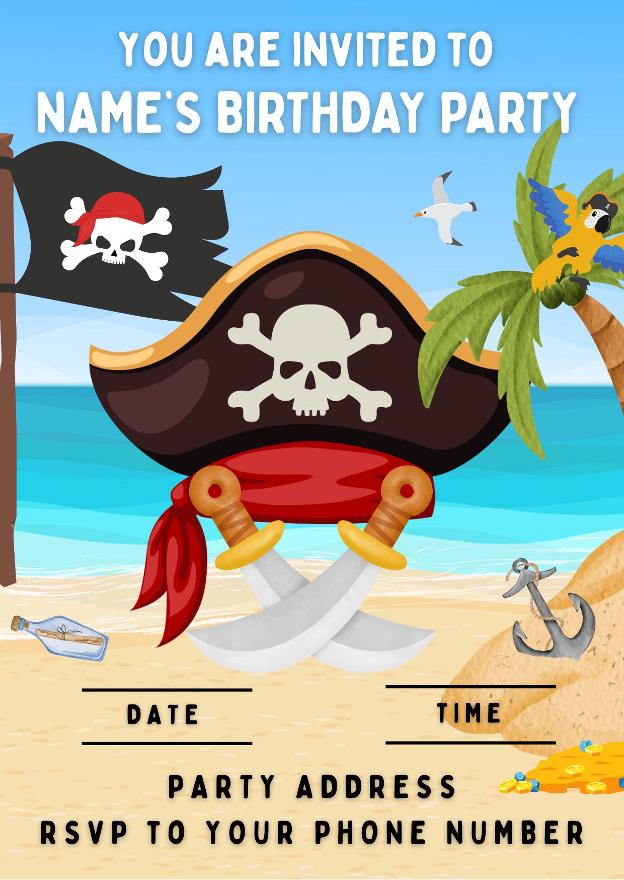 Pirate Theme Birthday Cake Toppers Personalised Name and Age Matching Stickers Balloon Invitations Pack
