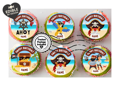 Pirate Theme Birthday Cake Toppers Personalised Name and Age Matching Stickers Balloon Invitations Pack