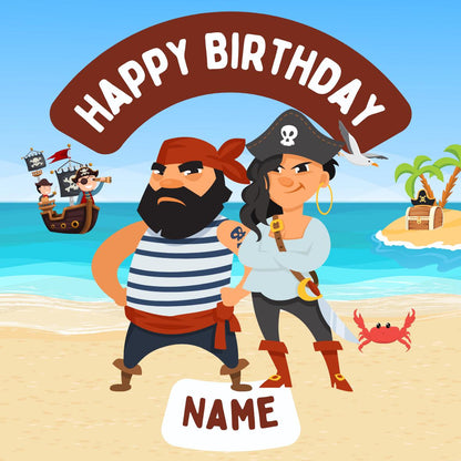 Pirate Theme Birthday Cake Toppers Personalised Name and Age Matching Stickers Balloon Invitations Pack