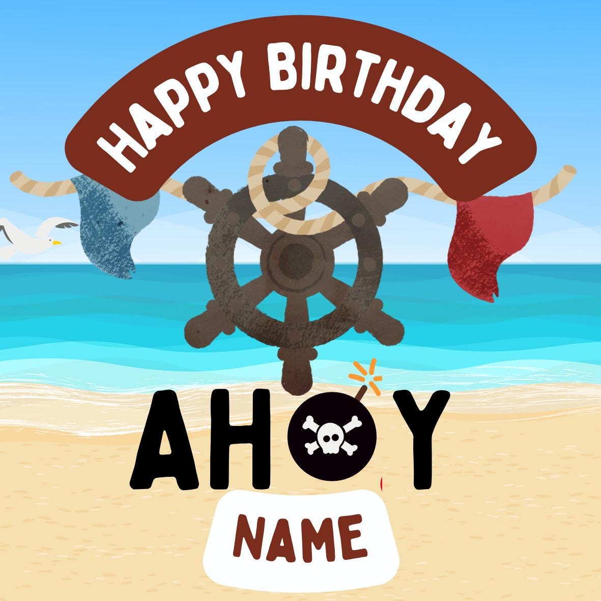 Pirate Theme Birthday Cake Toppers Personalised Name and Age Matching Stickers Balloon Invitations Pack