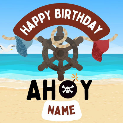 Pirate Theme Birthday Cake Toppers Personalised Name and Age Matching Stickers Balloon Invitations Pack