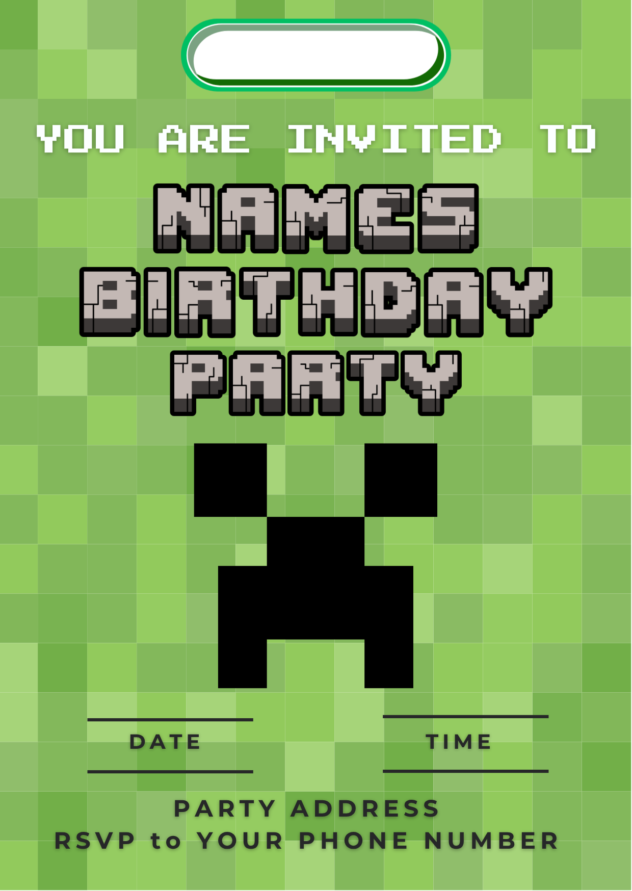 Pixel Theme Birthday Cake Toppers Edible Circles Personalised Name and Age Matching Stickers Balloon Invitations Pack