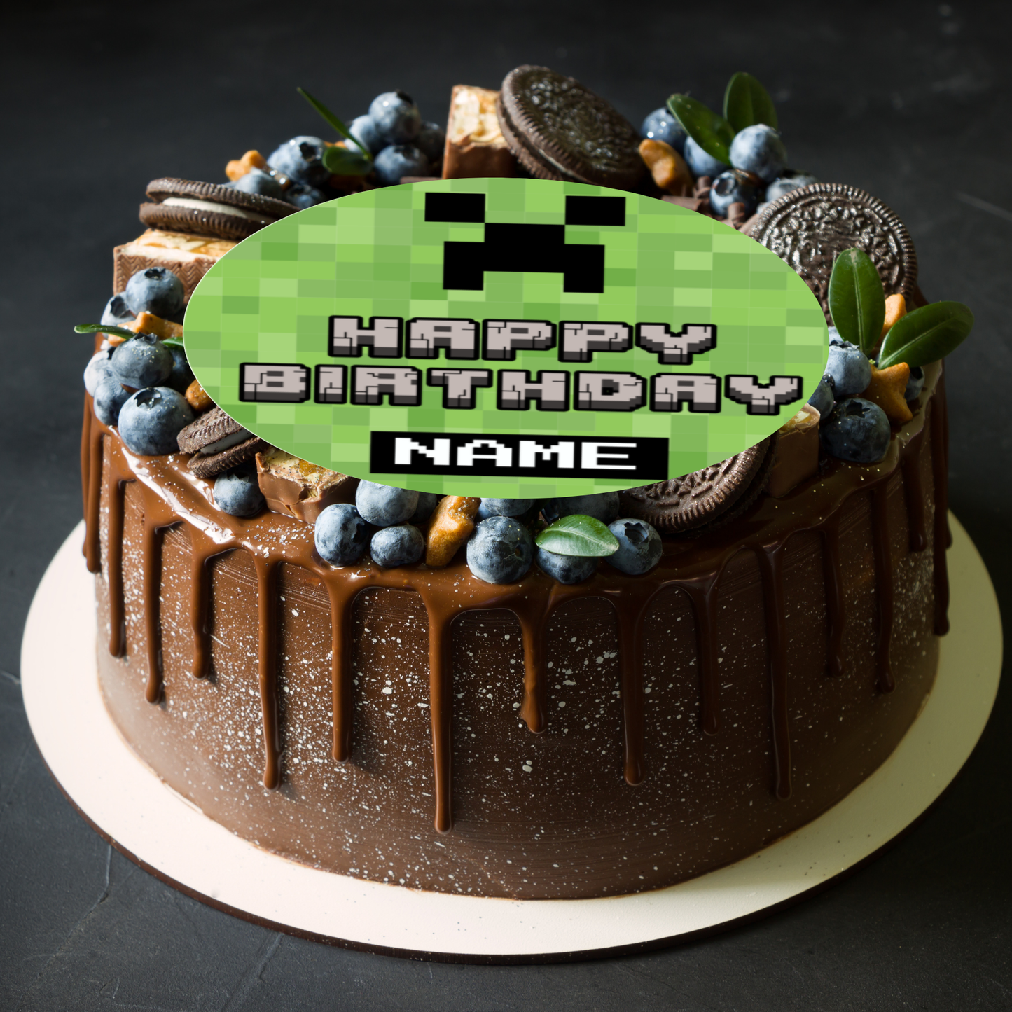 Pixel Theme Birthday Cake Toppers Edible Circles Personalised Name and Age Matching Stickers Balloon Invitations Pack