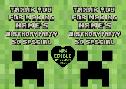 Pixel Theme Birthday Cake Toppers Edible Circles Personalised Name and Age Matching Stickers Balloon Invitations Pack