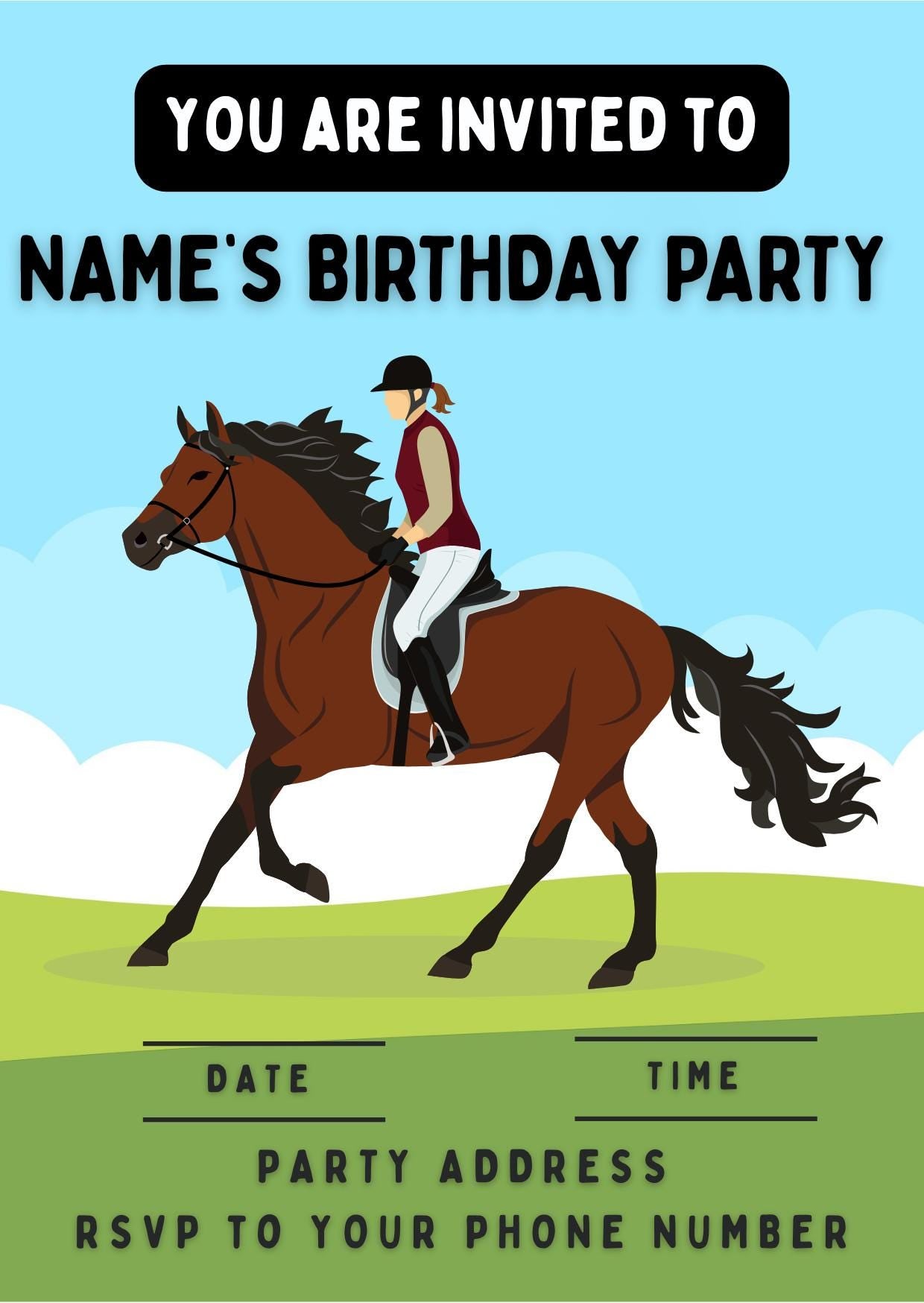 Pony Horse Show Jumping Equestrian Personalised Birthday Cake Toppers matching Invitations Stickers Balloon Party Pack