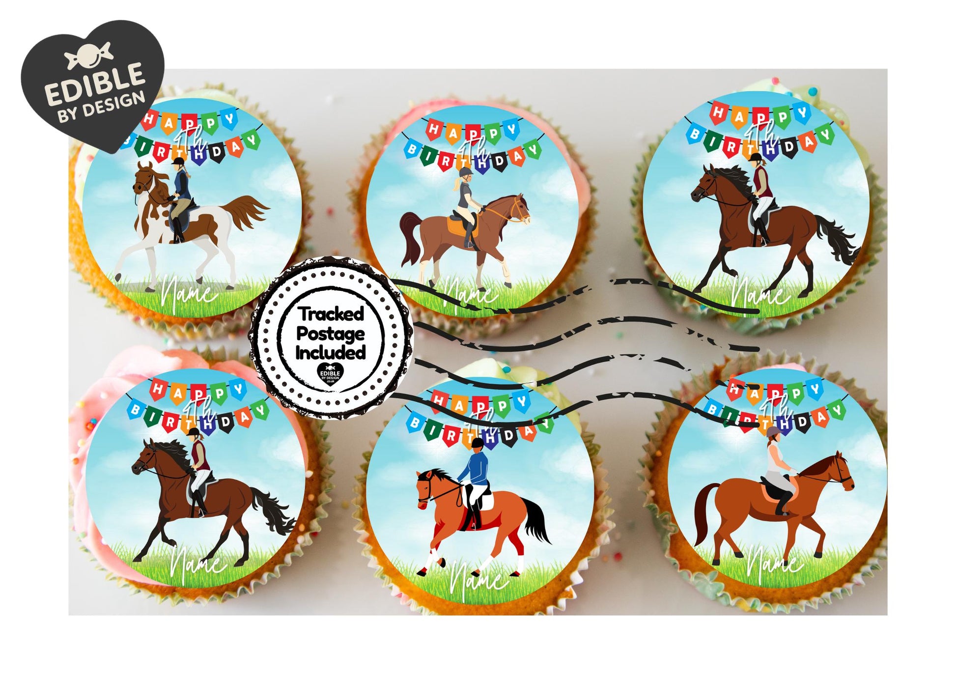 Pony Horse Show Jumping Equestrian Personalised Birthday Cake Toppers matching Invitations Stickers Balloon Party Pack