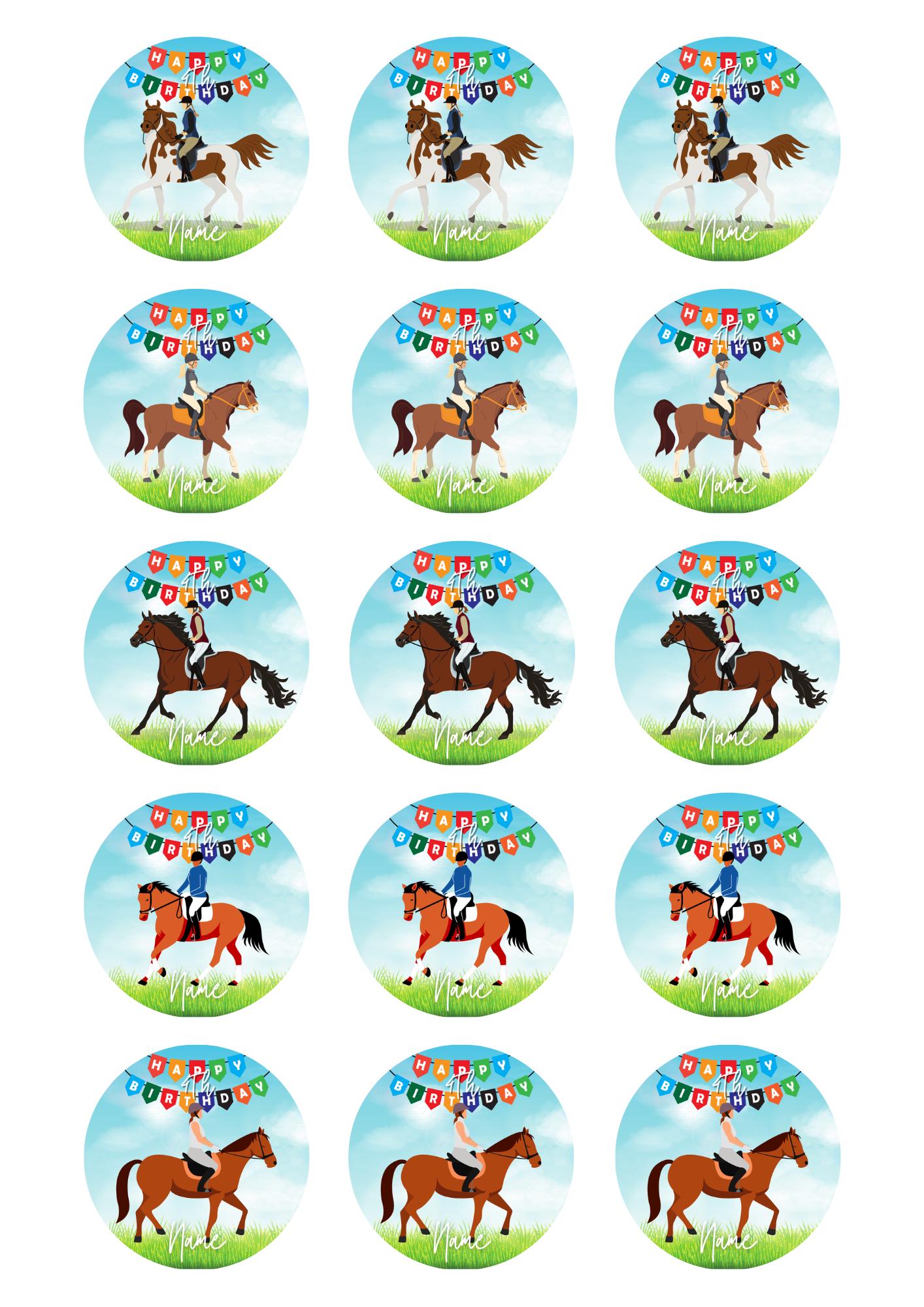 Pony Horse Show Jumping Equestrian Personalised Birthday Cake Toppers matching Invitations Stickers Balloon Party Pack