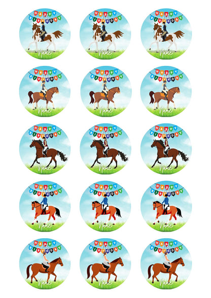 Pony Horse Show Jumping Equestrian Personalised Birthday Cake Toppers matching Invitations Stickers Balloon Party Pack