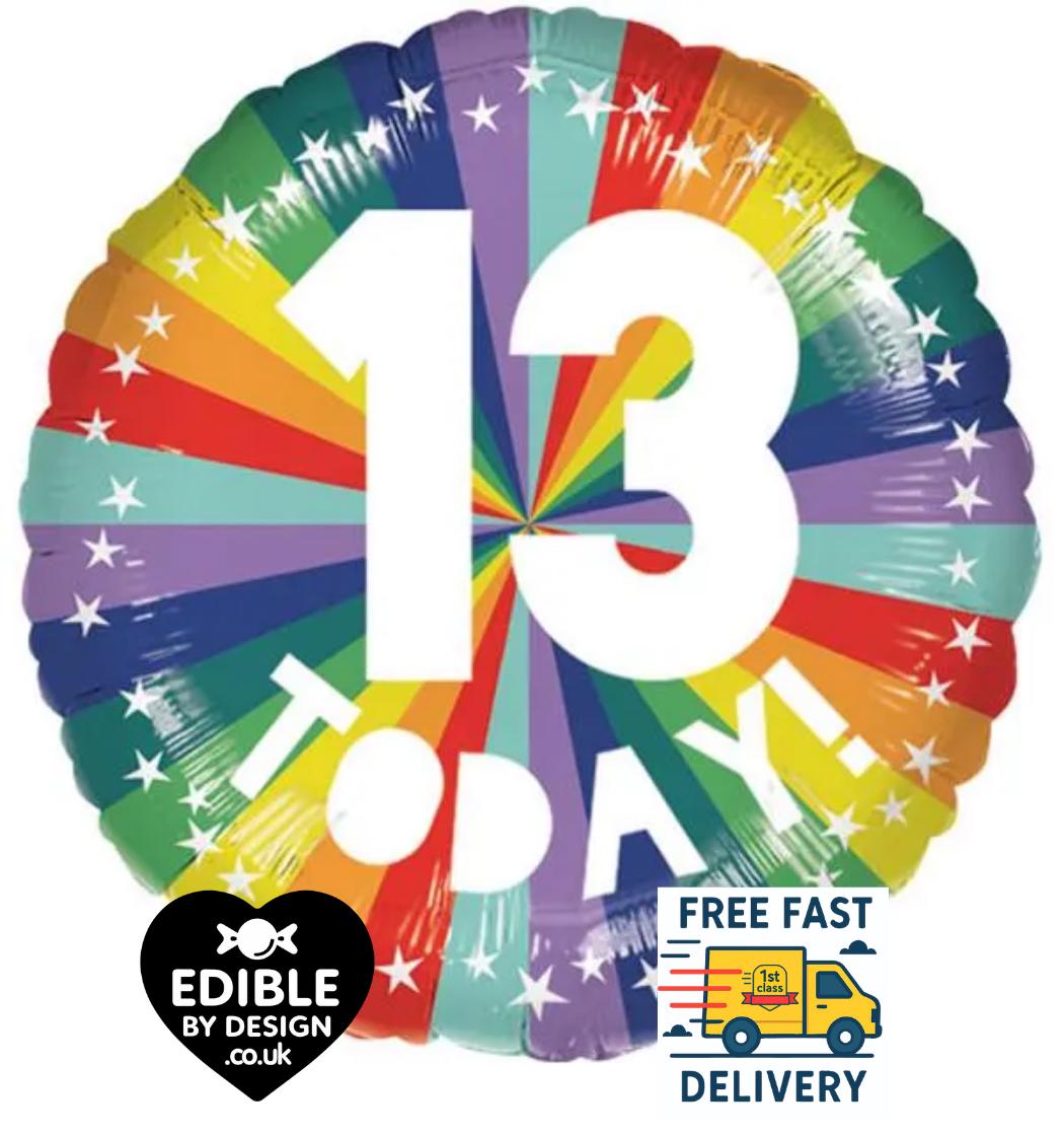 Rainbow Star Foil 13 Today Balloon - Amscan - 17" round Balloon for Helium or Air