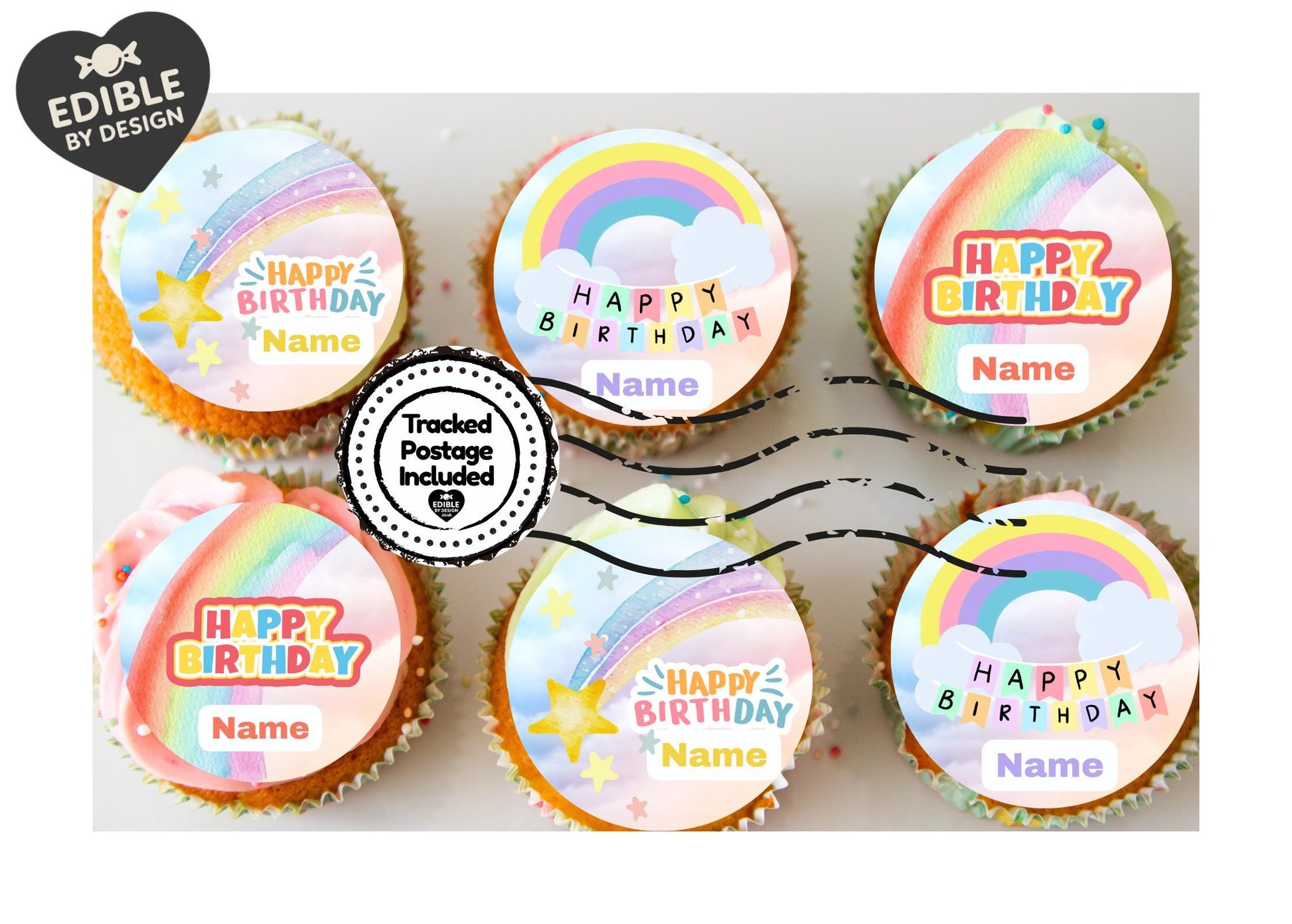 Rainbow Theme Birthday Cake Toppers matching Invitations Stickers Balloon Party Pack