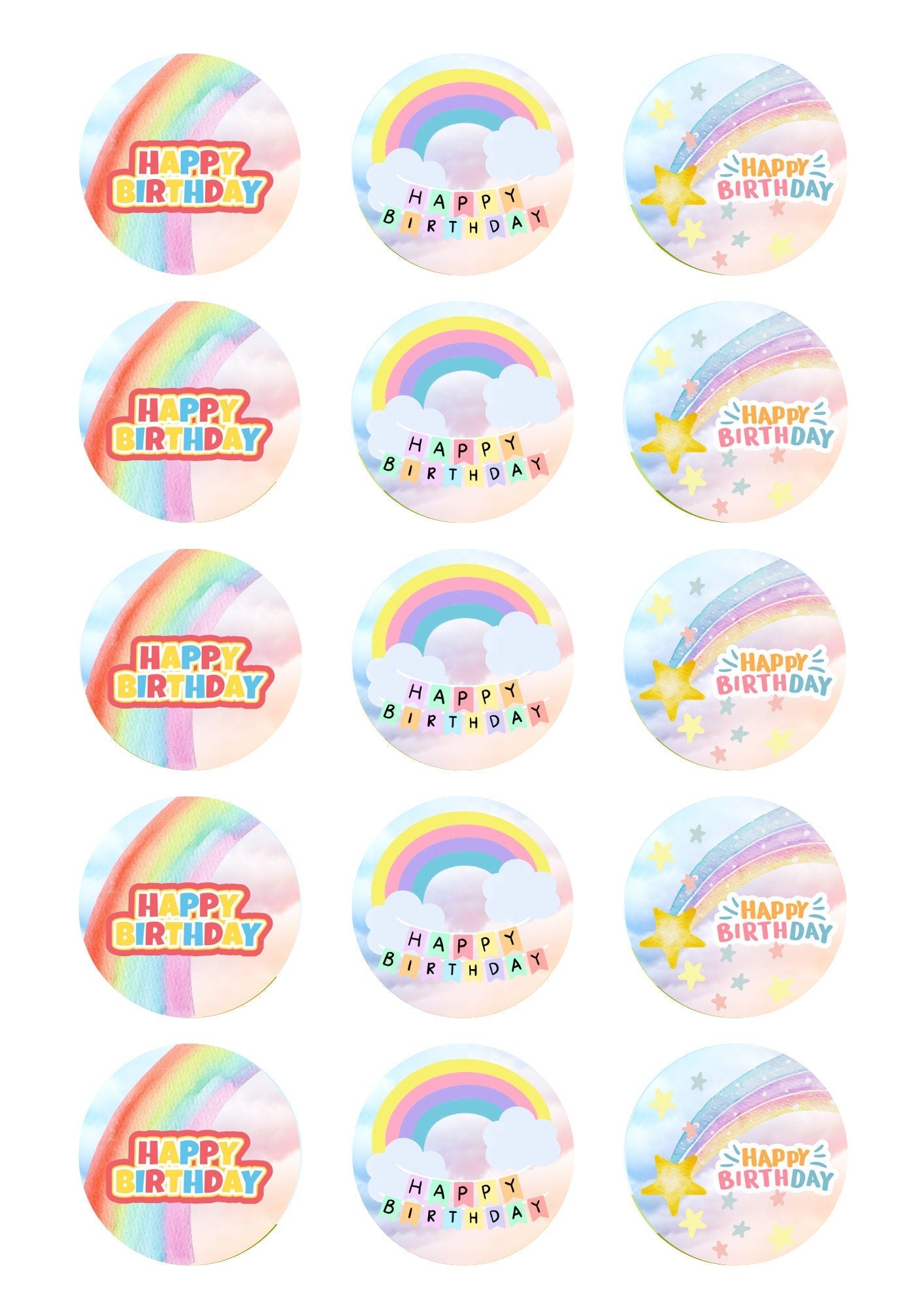 Rainbow Theme Birthday Cake Toppers matching Invitations Stickers Balloon Party Pack
